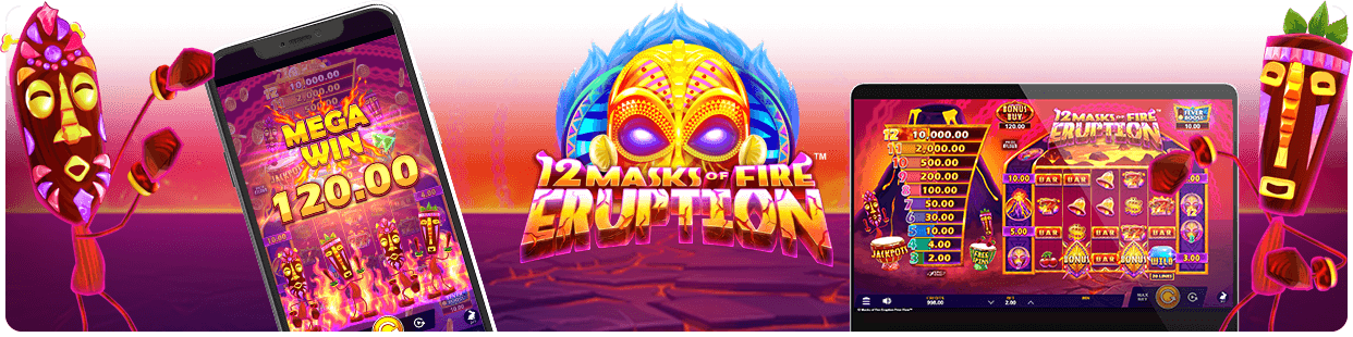 12 Masks of Fire Eruption Prize Flow by Microgaming