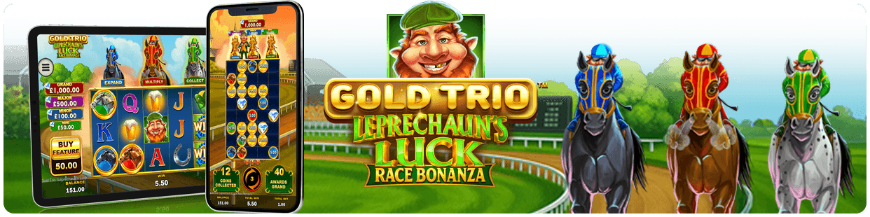 GOLD TRIO LEPRECHAUNS LUCK RACE BONANZA
