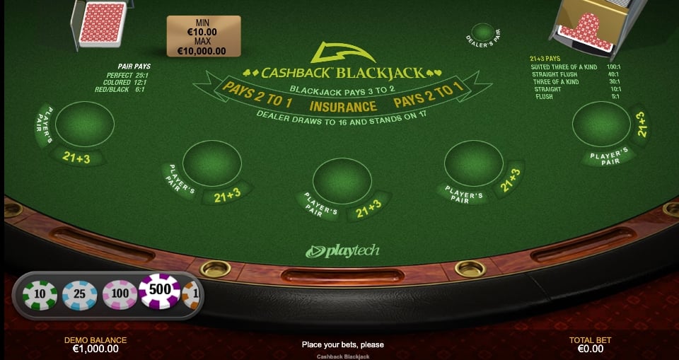 Vista de la mesa del Cashback Blackjack en YoCasino
