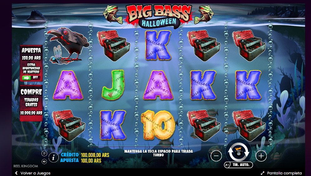  Big Bass Halloween mostrando los rodillos y la funci&oacute;n de giros gratis