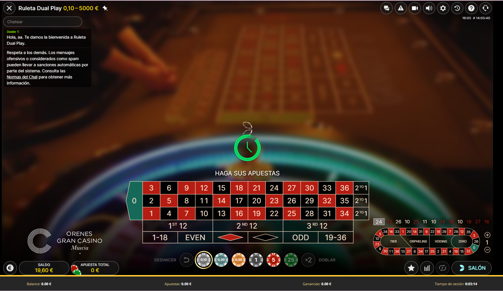 Ruleta Dual Play de Evolution en YoCasino