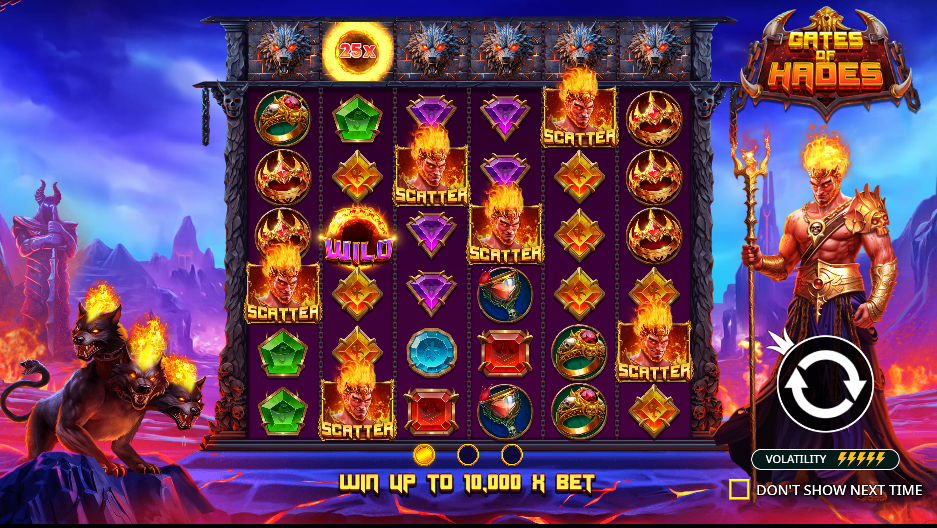 Pantalla de Free spins en Gates of Hades con multiplicadores acumulados